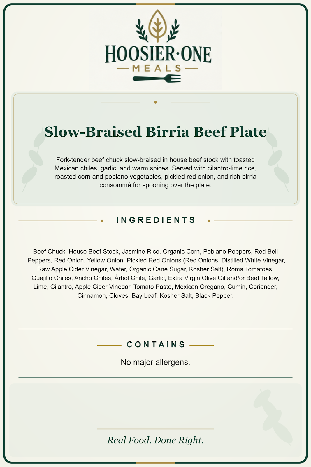 Hoosier One product information — Slow-Braised Birria Beef Plate — ac2ff073b9da