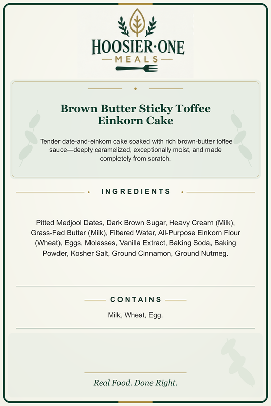 Brown Butter Sticky Toffee Einkorn Cake ingredients and allergen information