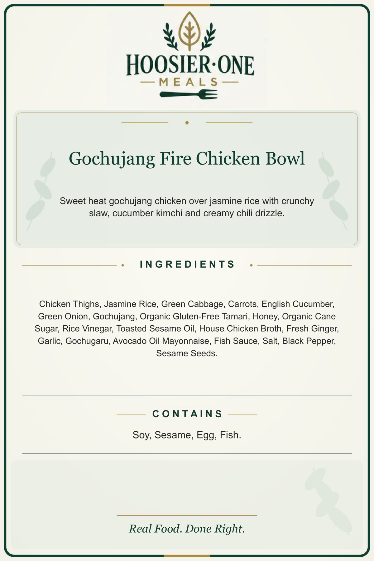 Hoosier One product information — Gochujang Fire Chicken Bowl — 8318529bf752
