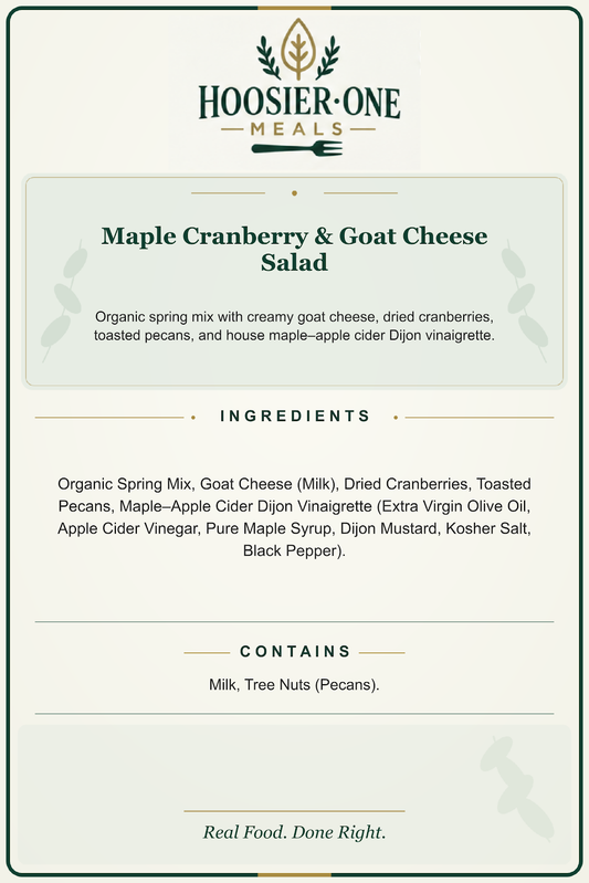 Maple Cranberry and Goat Cheese Salad ingredients and allergen information