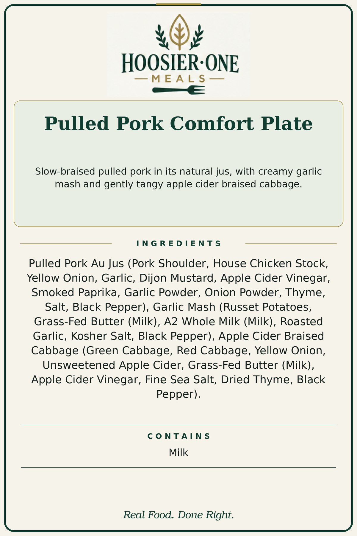 Pulled Pork Comfort Plate — ingredients and allergens