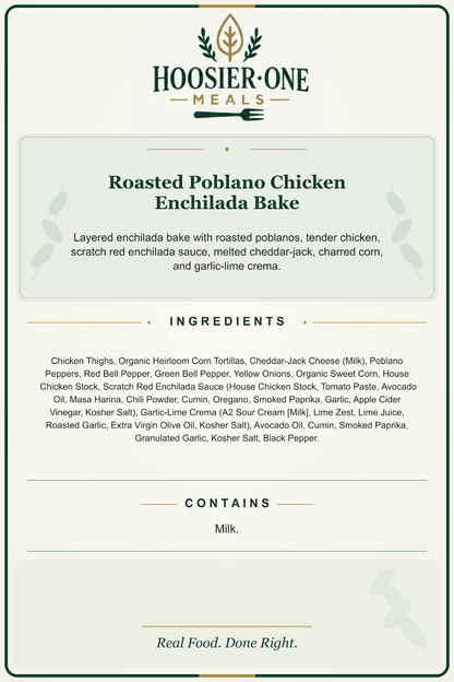 Roasted Poblano Chicken Enchilada Bake ingredients and allergen information