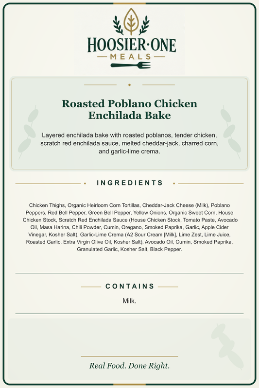 Roasted Poblano Chicken Enchilada Bake ingredients and allergen information