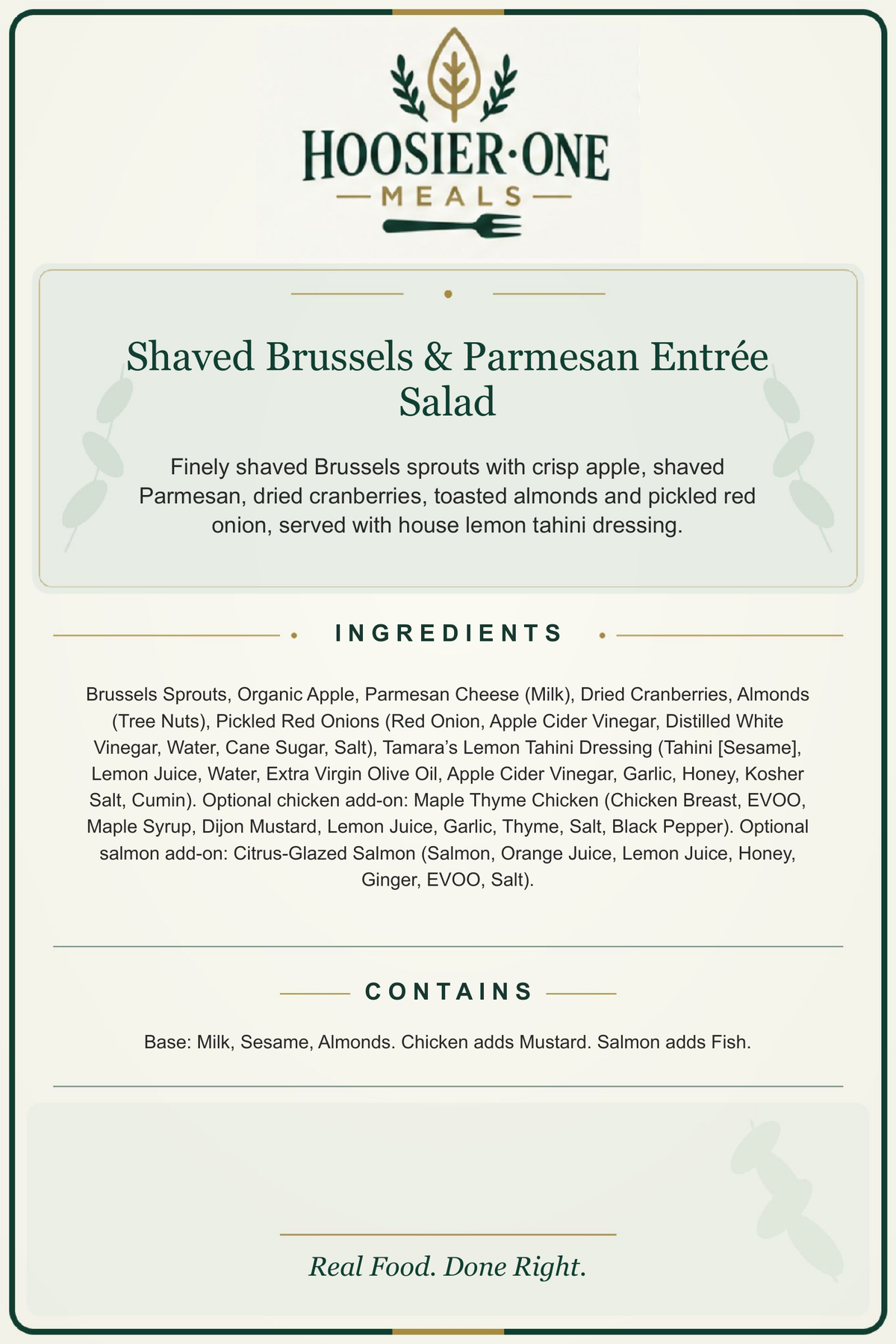 Hoosier One product information — Shaved Brussels & Parmesan Entrée Salad — 6133b61132aa