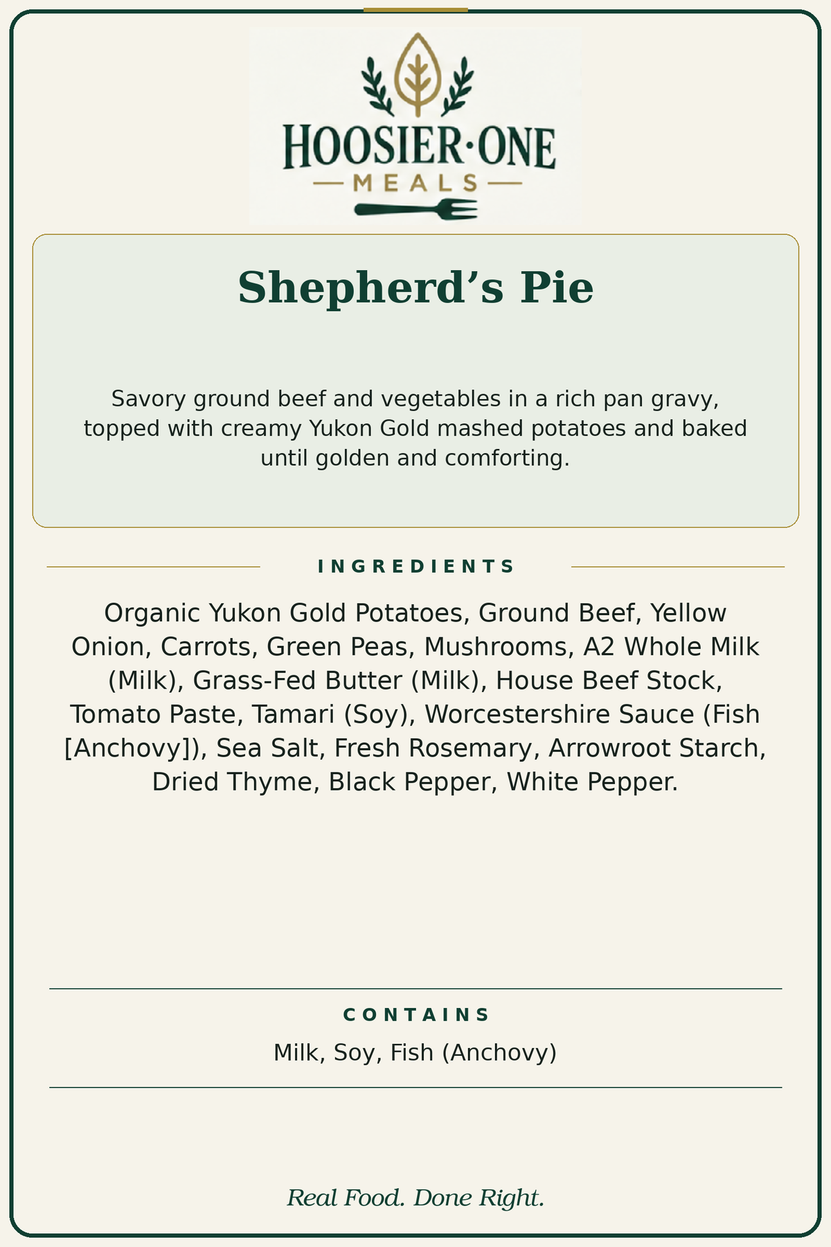 Shepherd’s Pie — ingredients and allergens