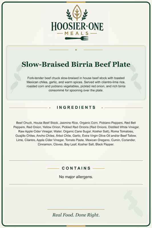 Hoosier One product information — Slow-Braised Birria Beef Plate — ac2ff073b9da