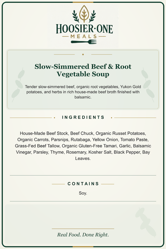 Hoosier One product information — Slow-Simmered Beef & Root Vegetable Soup — e095efd18c76